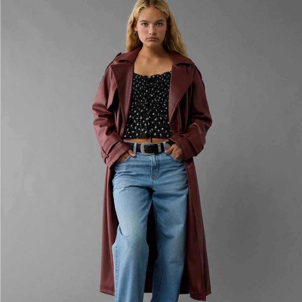 American Eagle Outfitters Maroon Trench Coat